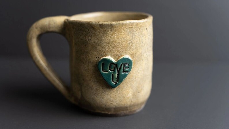 Handmade Ceramic Mug Blue and Green Heart, I Love You Mug image 4