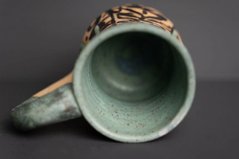 Handmade Ceramic Mug Tropical Green Monstera Plant Theme Drip Glaze image 9