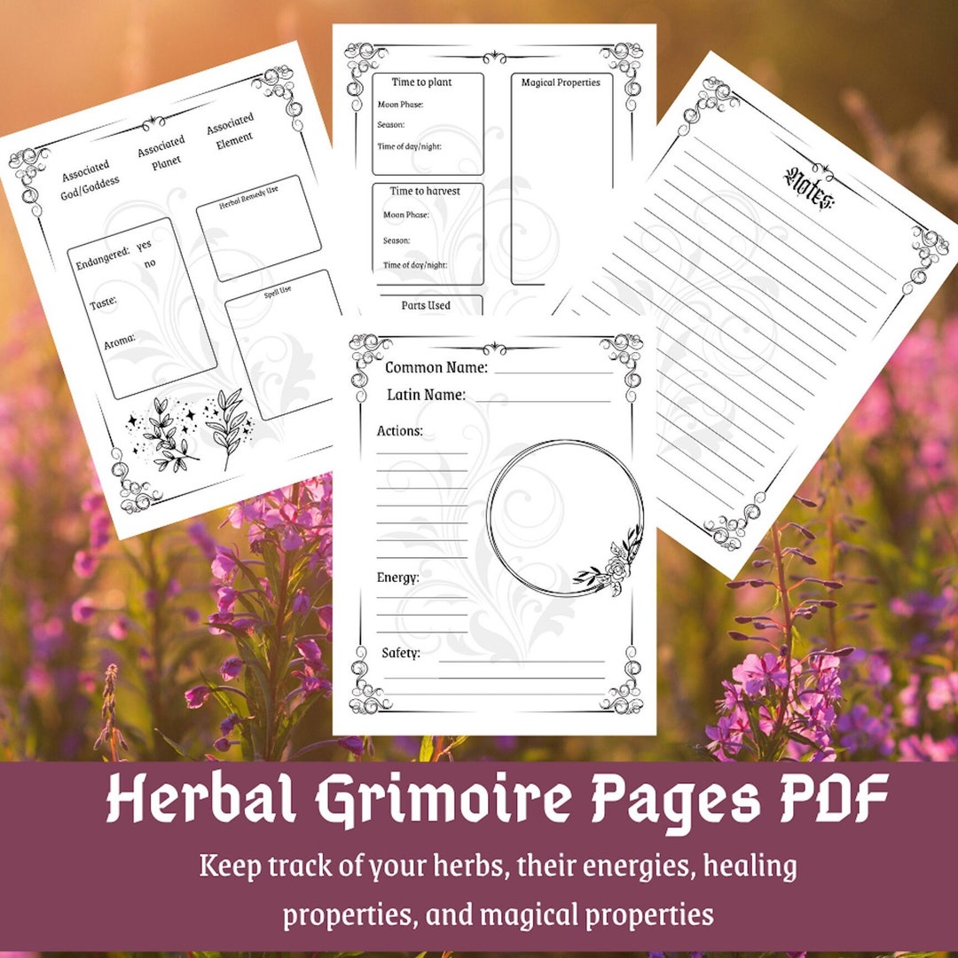 Herbal Grimoire Pages Herb Tracker Download Printable - Etsy