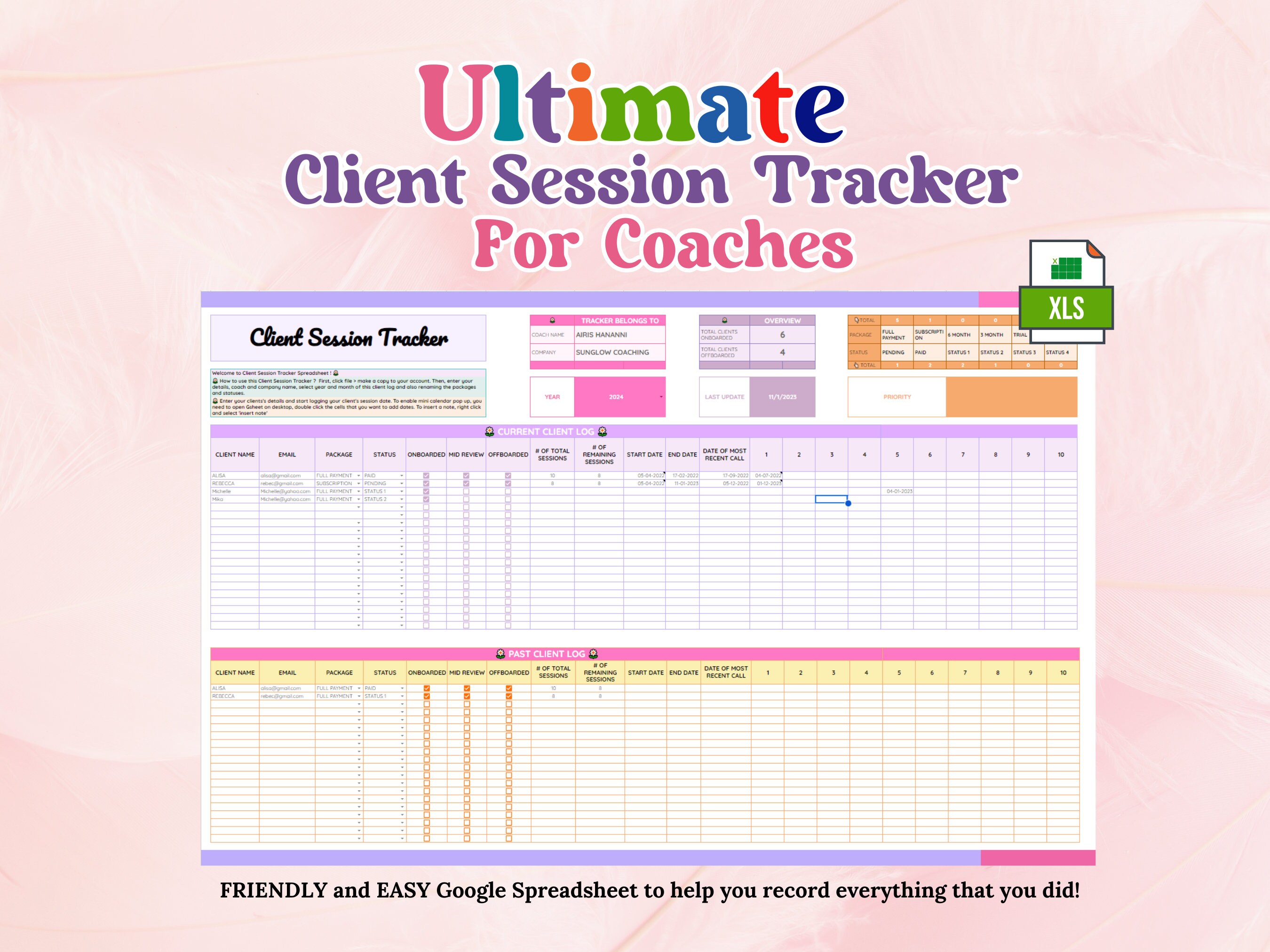 Client Session Tracker Google Spreadsheet for Coaches, Coaching Tracker ...