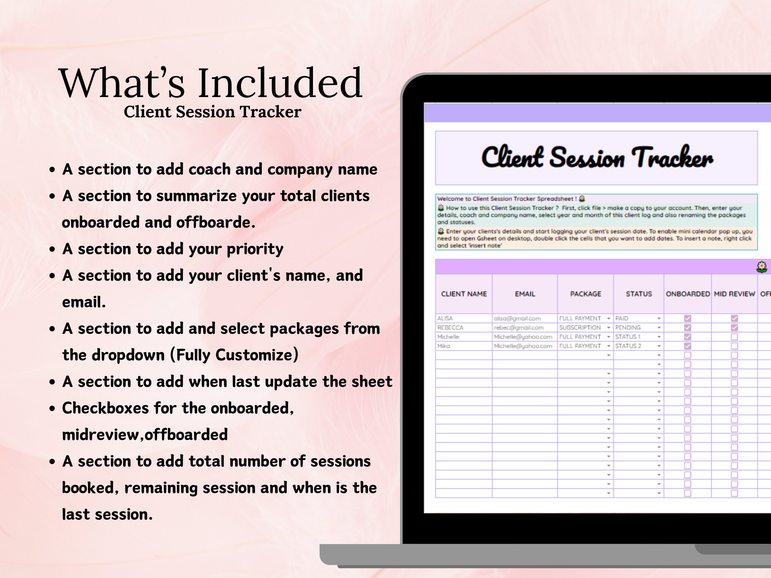 Client Session Tracker Google Spreadsheet for Coaches, Coaching Tracker ...