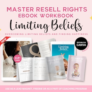 Limiting Beliefs Ebook Workbook with MRR, Done for You Course, Lead Magnet Ebook, Counselor Toolkit, Life Coaching Tools, Canva Template
