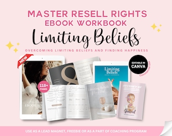 Limiting Beliefs Ebook Workbook with MRR, Done for You Course, Lead Magnet Ebook, Counselor Toolkit, Life Coaching Tools, Canva Template
