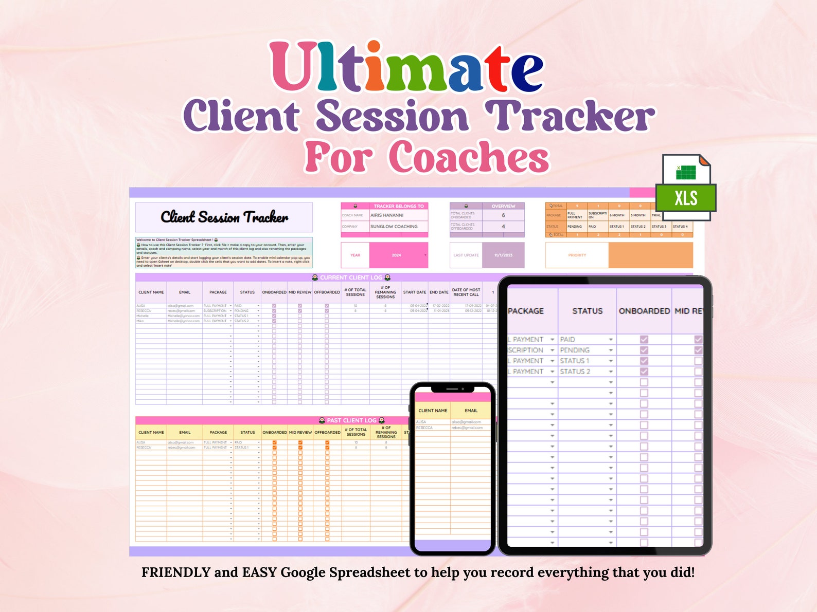 Client Session Tracker Google Spreadsheet for Coaches, Coaching Tracker ...