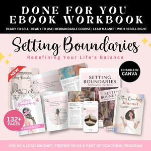 Setting Boundaries Done For You Ebook Workbook,Healthy Boundary PLR Workbook,Counselling Tool Canva Template,PLR Guide,Relationship Coaching
