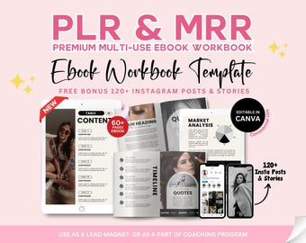 Ebook Workbook Template Canva PLR MRR, Coaching Templates, Blogger Template for Side Hustle, Lead Magnet, Brochure, Magazine, Course Handout