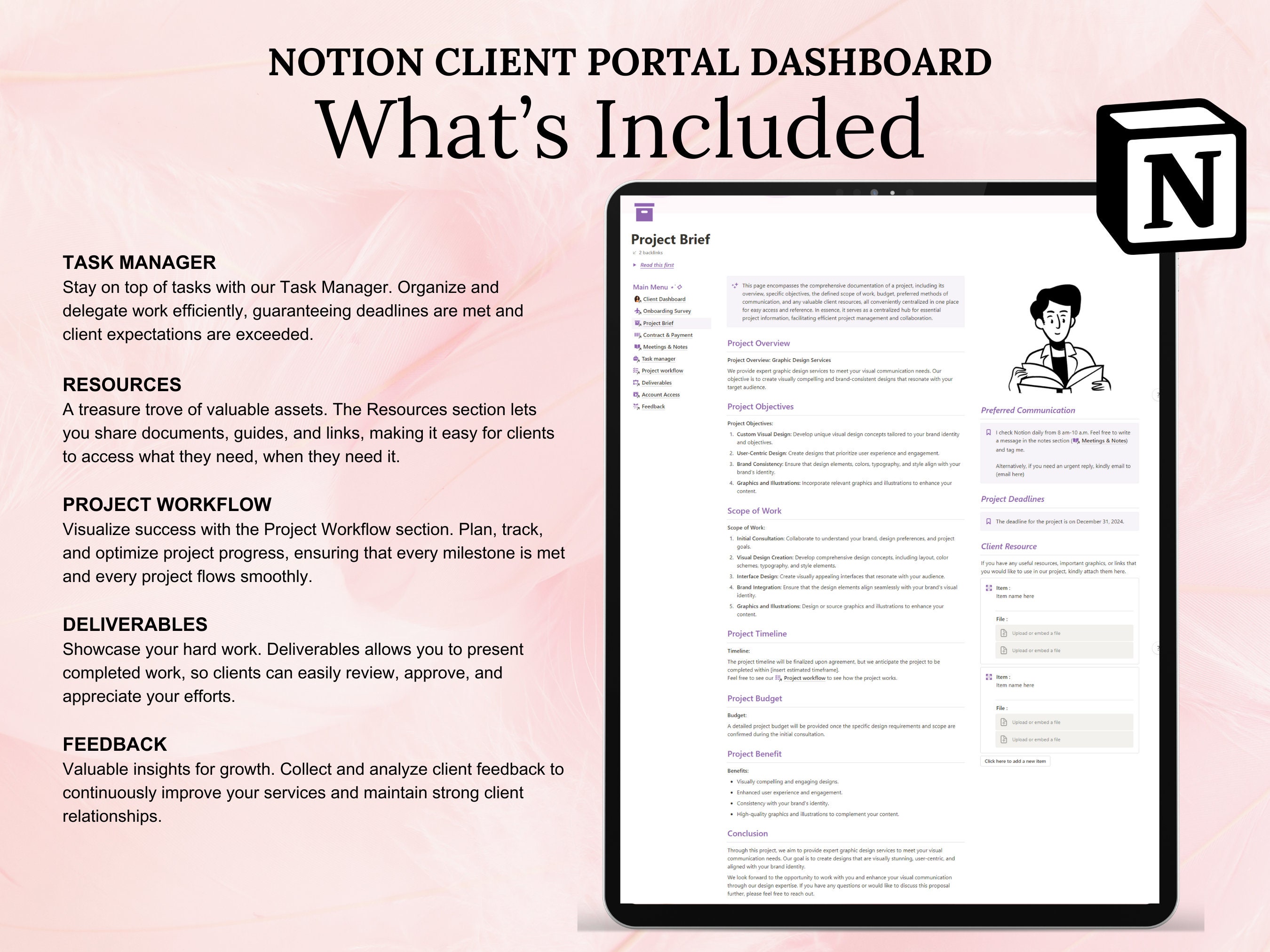 Notion Template Client Portal, Client Dashboard Project Tracker, Client ...