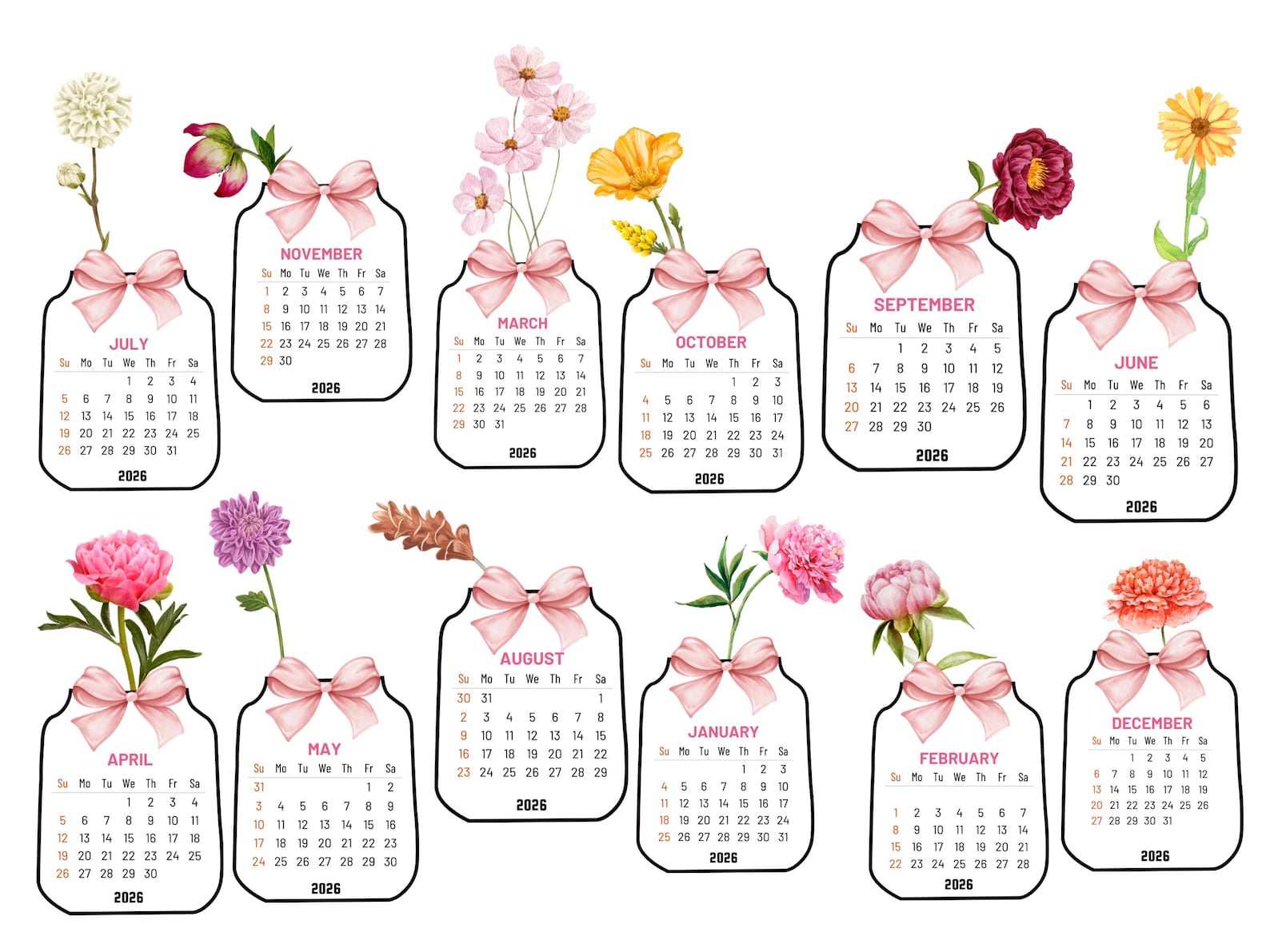 2026 Floral Desk Calendar, Printable Calendar, Desk Calendar,png JPEG