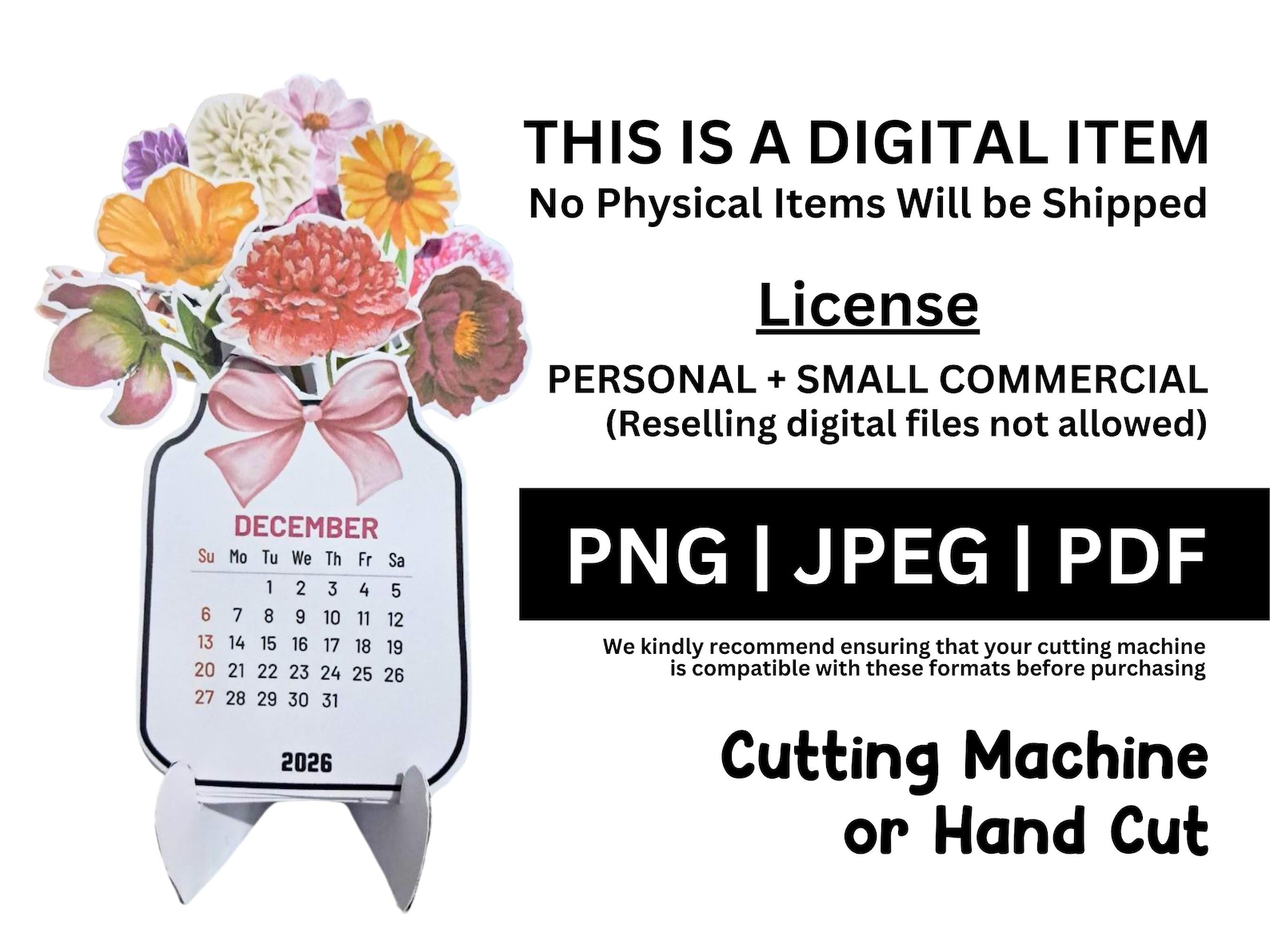 2026 Floral Desk Calendar, Printable Calendar, Desk Calendar,png JPEG