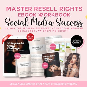 PLR Social Media Challenge Ebook Arbeitsbuch, MRR, Done for You Kurs, Bleimagnet Ebook, Coaching Toolkit, Mockup, Content Kalender, Karussell