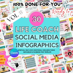 Infographic Done For You Course, PLR Template Self Love, Spiritual, Mental Health, Life Coaching, Counselor Toolkit, Editable Canva Template