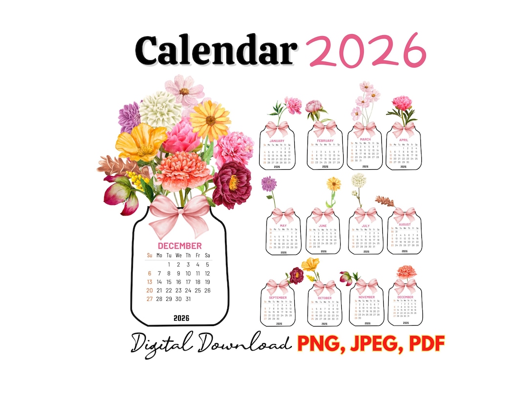 2026 Floral Desk Calendar, Printable Calendar, Desk Calendar,png JPEG
