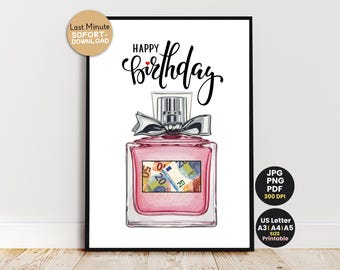 Birthday Money Gift for Girl or Woman, Cash Gift Idea for Girlfriend or Daughter, Printable Voucher Wrapping, PDF Printable,Last Minute Gift