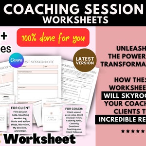 Könnte beinhalten: Ein Set mit über 21 druckbaren Coaching-Arbeitsblättern für Coaches. Die Arbeitsblätter sollen Coaches dabei helfen, ihre Klienten zu unglaublichen Ergebnissen zu führen. Die Arbeitsblätter beinhalten Abschnitte für Klientensitzungsnotizen, Coaching-Fragen und das Nachfassen bei Klienten.