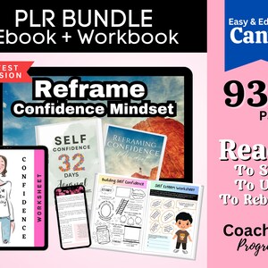 PLR Bundle Ebook Workbook Reframe Confidence Mindset & PLR Guide for Confidence Coach, Self Love Coach, Self Esteem Self Care Wellness Coach