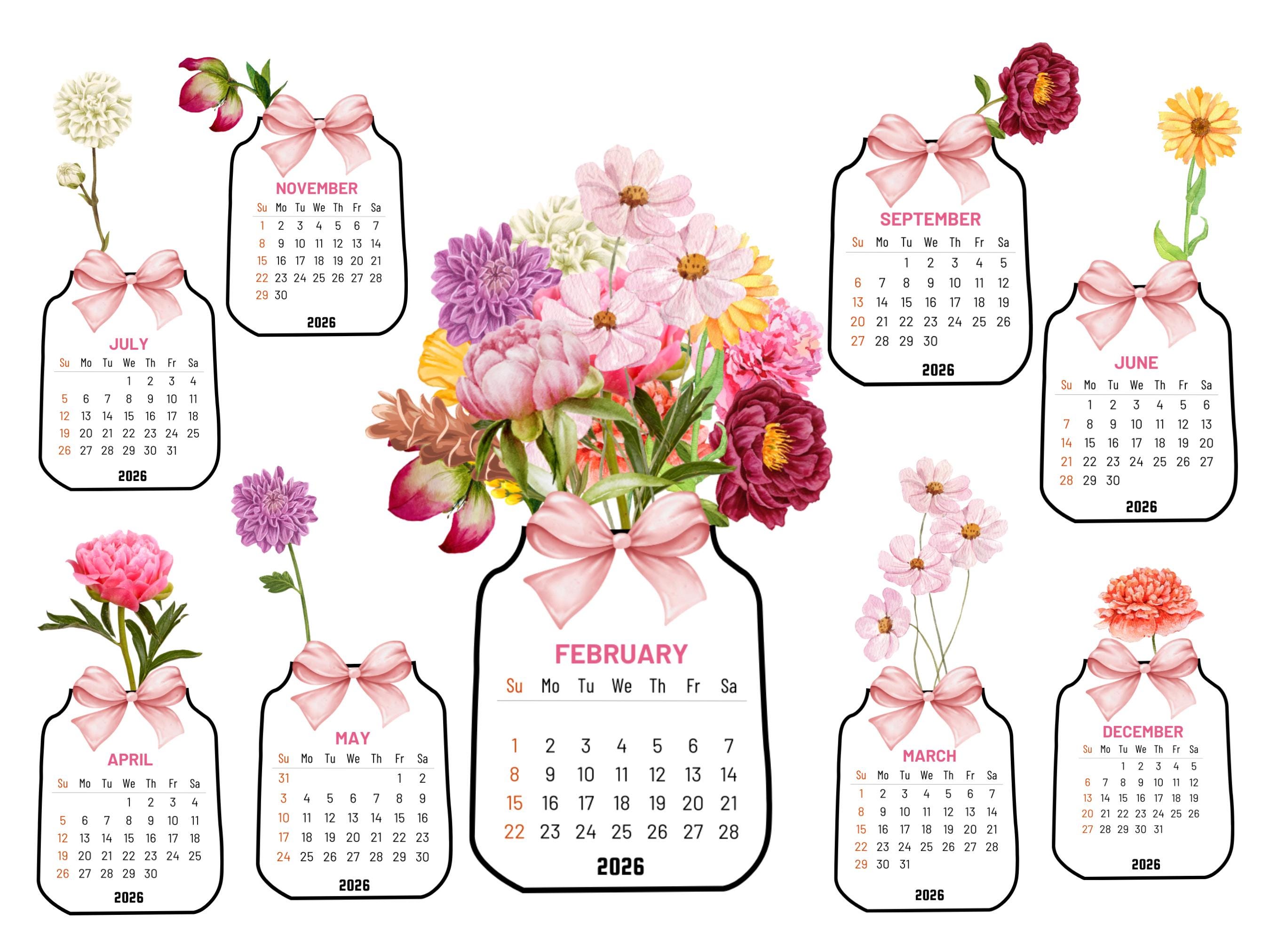 2026 Floral Desk Calendar, Printable Calendar, Desk Calendar,png JPEG