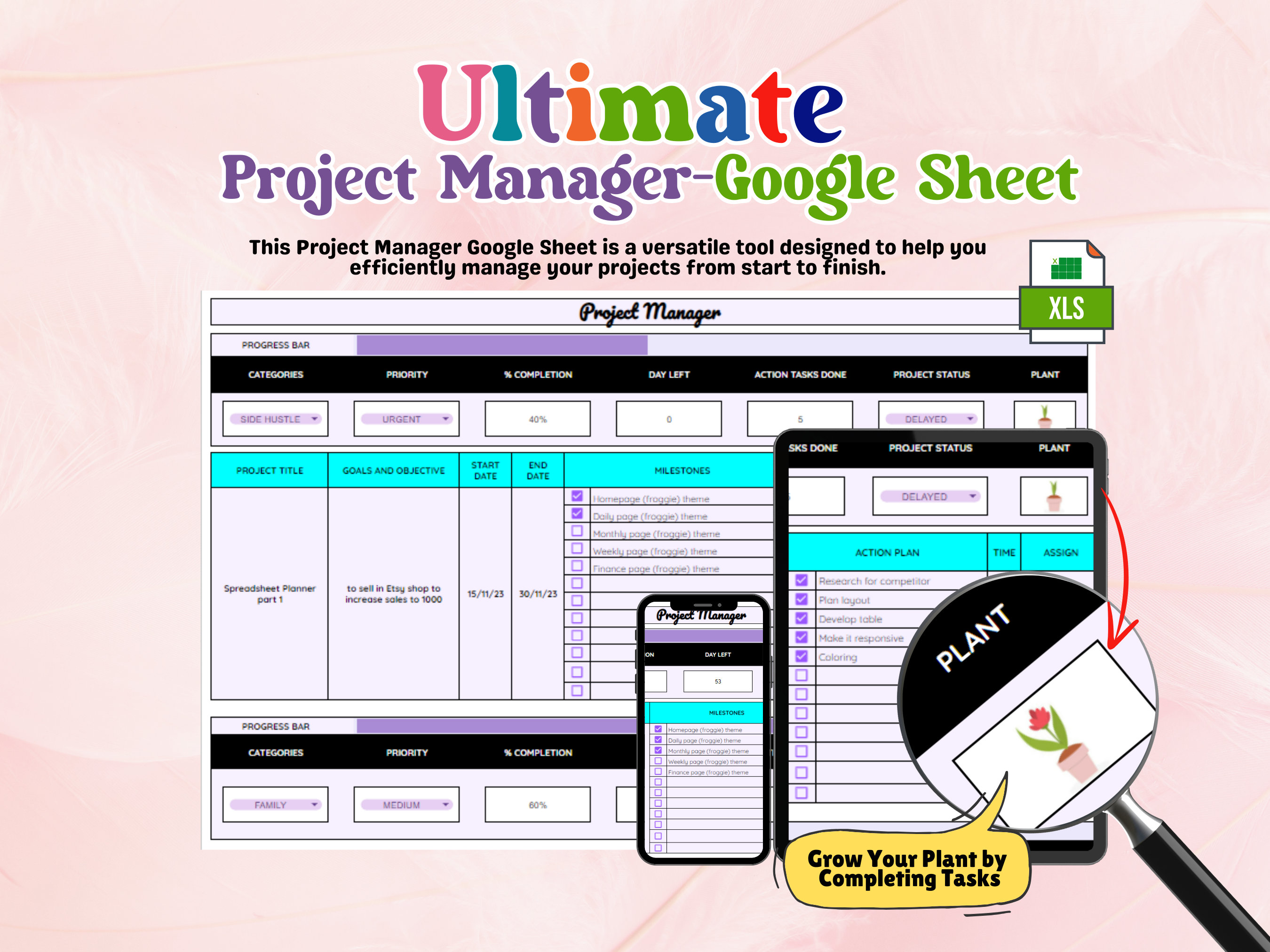 Project Manager Dashboard, Google Sheets Template, Automatic Dashboard, Timeline, Kanban Board, Planner Spreadsheet, Team To-Do Task