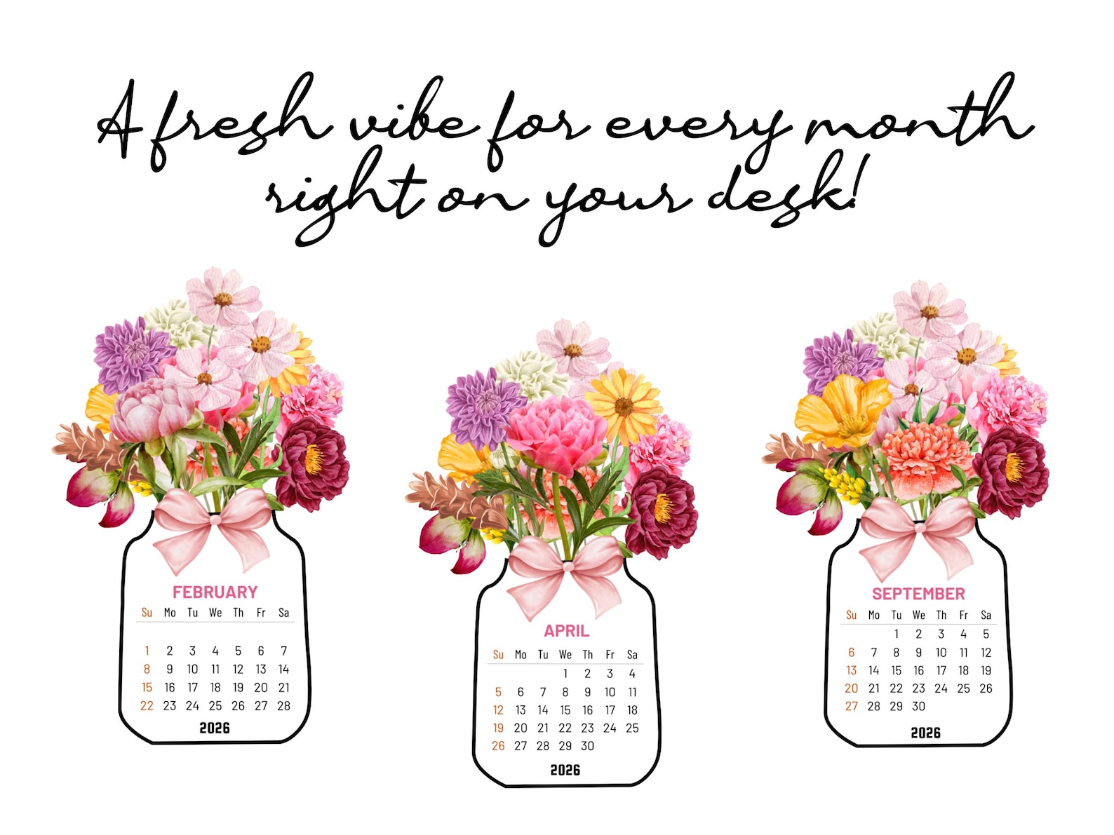 2026 Floral Desk Calendar, Printable Calendar, Desk Calendar,png JPEG