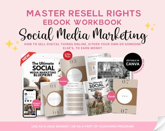 Social Media Marketing Blueprint Ebook Workbook with MRR Resell, Done for You Course, Lead Magnet Ebook, Life Coaching Tools, Canva Template