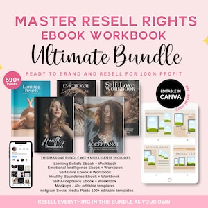 Self Worth, Self Help, MRR PLR Bundle Ebook Workbook, Master Resell Rights, Mockup, Limiting Belief, Self Care, Self Love,Healthy Boundaries