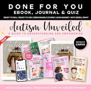 PLR Done For You Autism Unveiled Ebook Journal Quiz,PLR Coaching Mental Health, Counselor Toolkit, PLR Journal Prompt, Canva Ebook To Resell