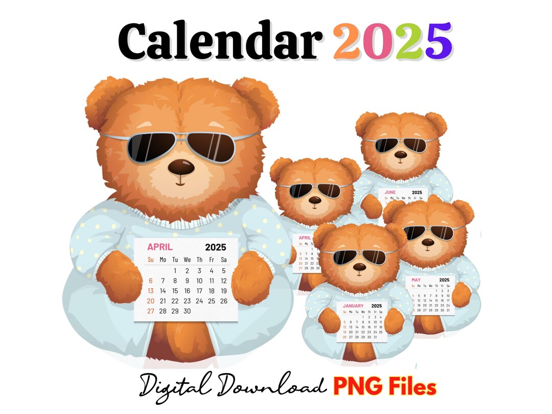 2025 Teddy Desk Calendar, Printable Calendar, Desk Calendar, PNG for