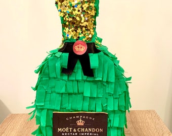 Unique handmade Champagne bottle piñata filled with 30+ assorted chocolates