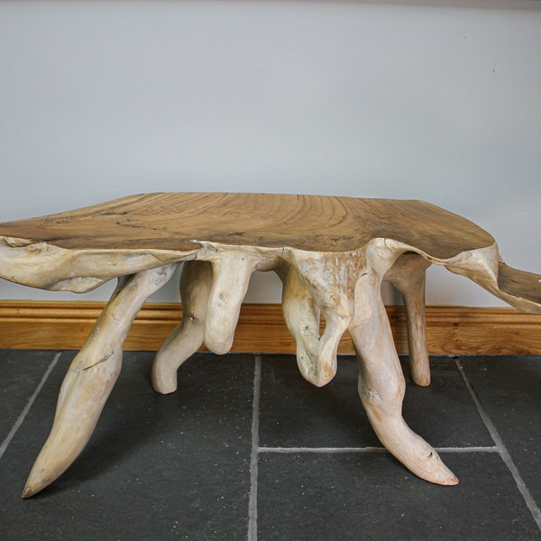 Handmade teak root console table