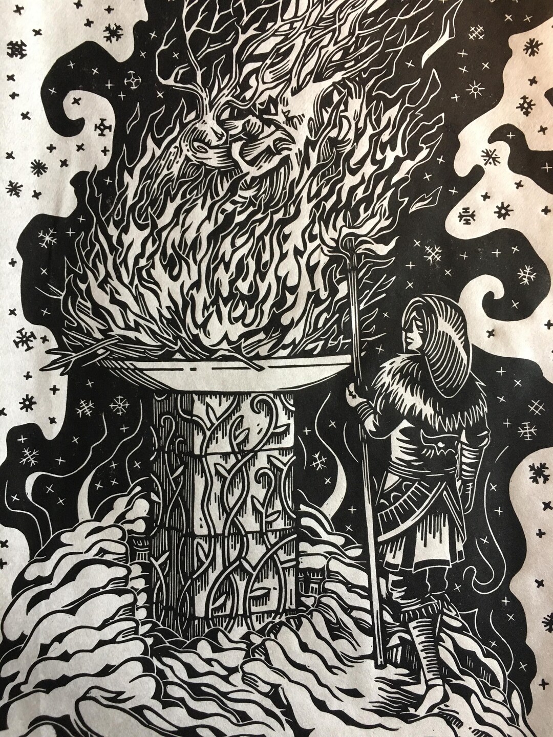 Yule - Linocut on Rice Paper - Size 31x62 Cm - Etsy