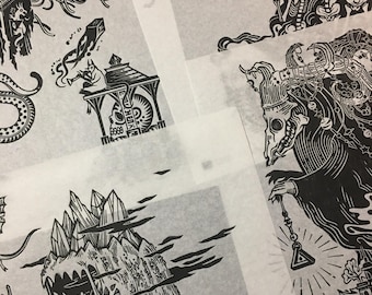 Linocut - Monster Parade - series of linocuts on rice paper