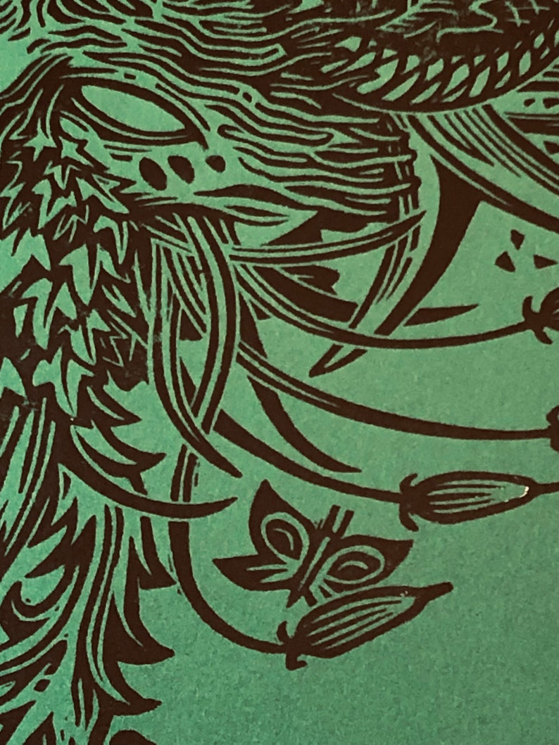 Green Man Linogravure carrée image 7