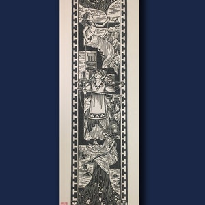 Linocut of Greek mythology - The Weavers of Destiny -