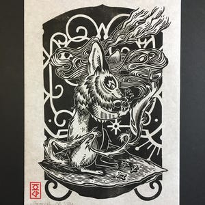 Linogravure - Groupil - bestiaire étrange, papier de riz