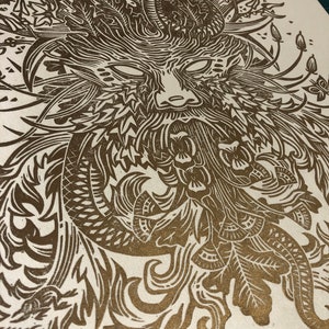 Green Man Linogravure carrée image 8