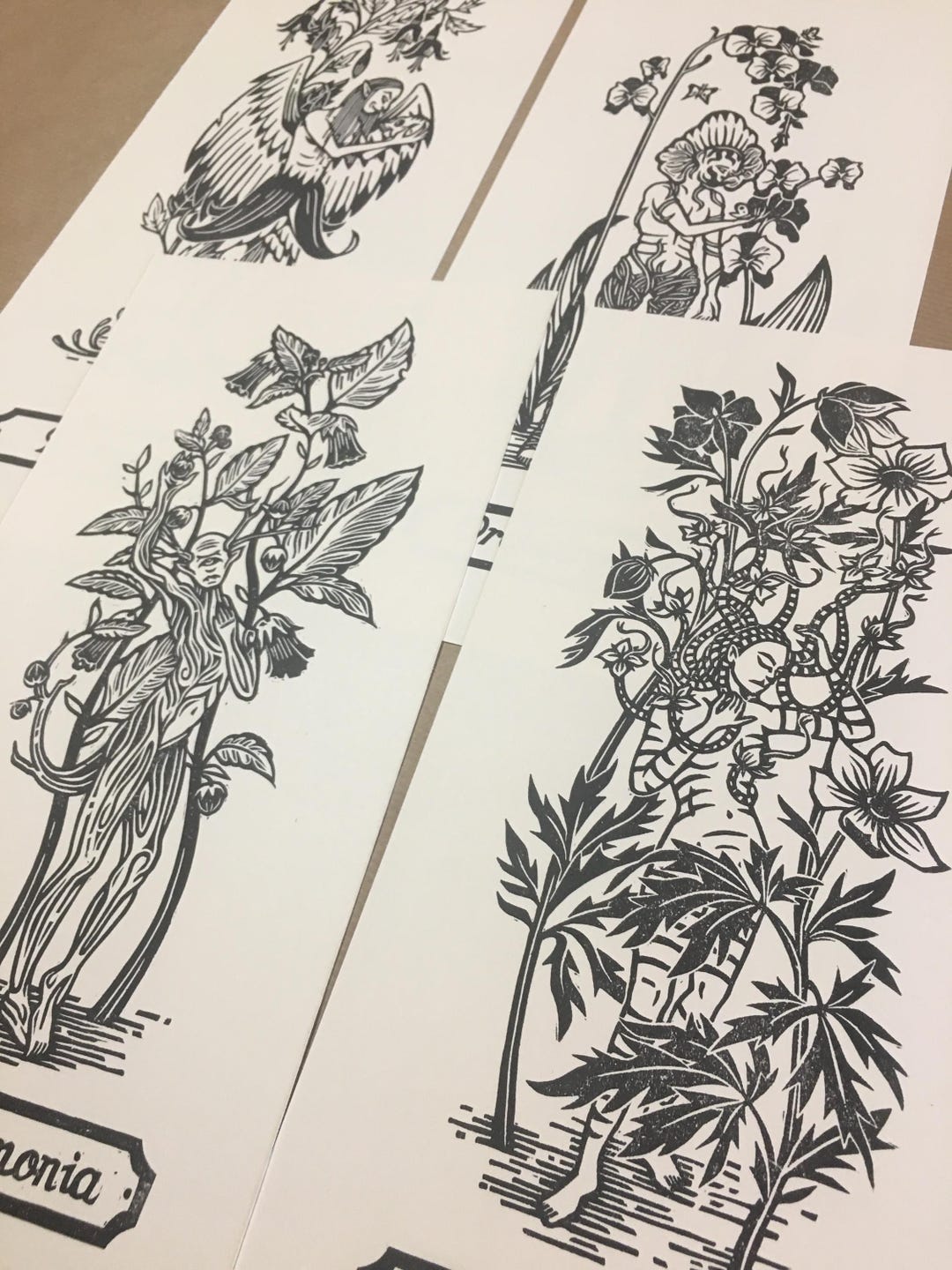 Linocut - Mythological Herbarium - Series of Linocuts on Ivory Paper ...