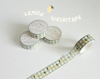 lemon washitape, cute washitape, green washitape, deco tape, masking tape, gingham washitape, gift idea, stationery, bullet journal