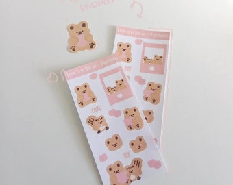 stickers, love stickers, cute stickers, valentine stickers, bujo stickers, bear stickers, korean stickers, pink, stickers sheet, couple