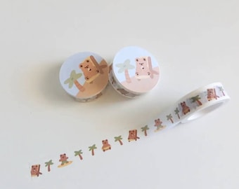 summer washi tape, bear washi tape, korean, stickers, bujo, masking tape, art, bear stickers