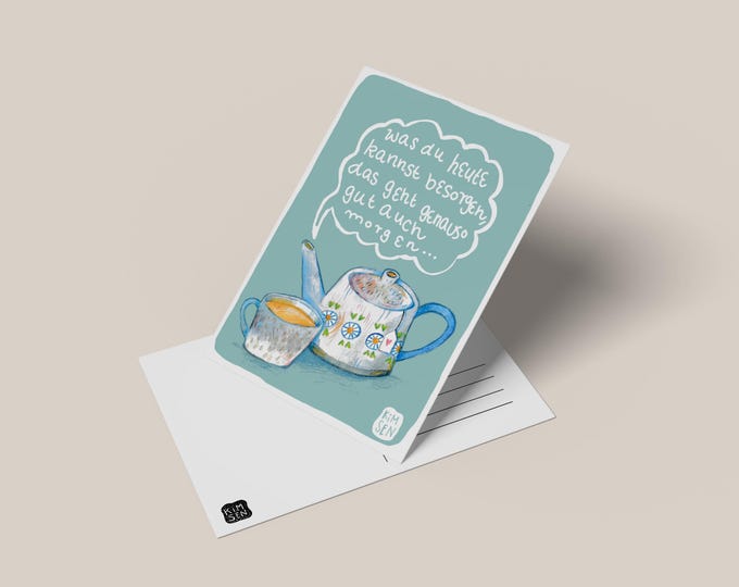 Idle Hours postcard with a teapot and cup