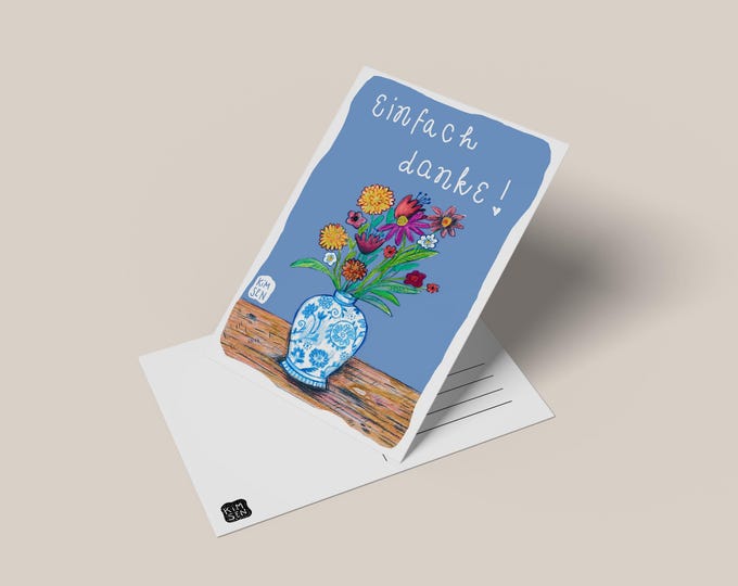 Postcard with a bouquet in a vase to say thank you