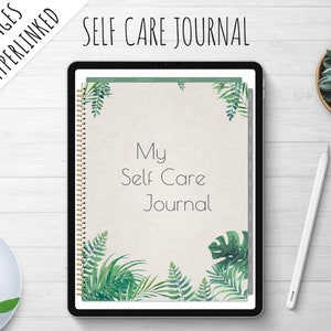 Self Care Planner Digital, Self care journal wellness, Gratitude journal goodnotes, Mindfulness journal self love, Ipad planner hyperlinked