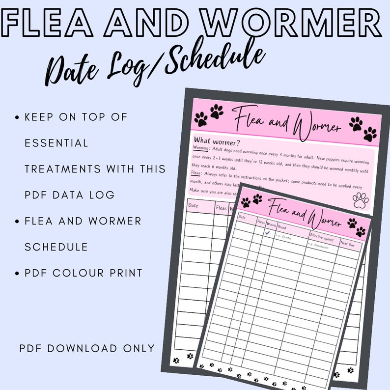 Printable Flea, Tick and Wormer Planner/log/schedule for Dog Health ...