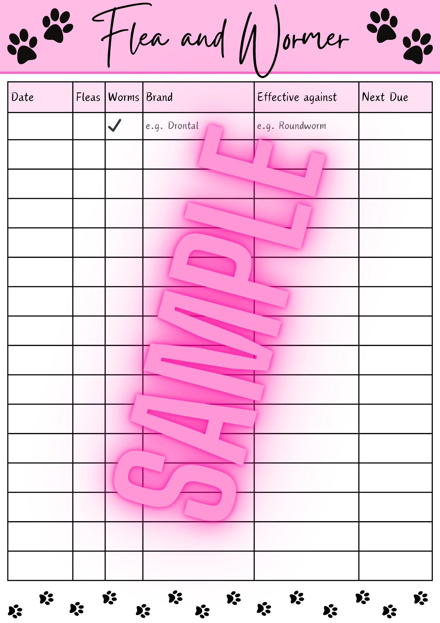 Printable Flea, Tick and Wormer Planner/log/schedule for Dog Health ...