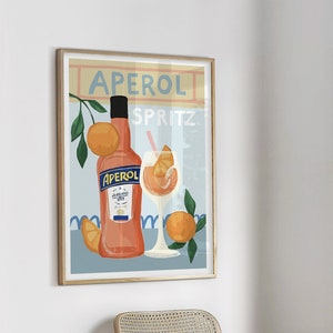 Impresión de cóctel Aperol spritz, cóctel de acuarela moderno, arte de pared imprimible, Descarga digital