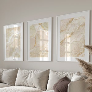 Beige Gold Marble Wall Prints: Neutral Home Decor (Digital Download)