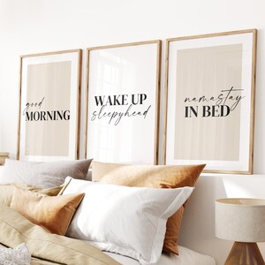 Bedroom Prints Set of 3, Above the Bed Decor, Namastay in Bed, Digital ...