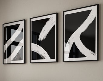 Set of 3 Prints / Abstract Wall Art / Black and White Art / Digital ...