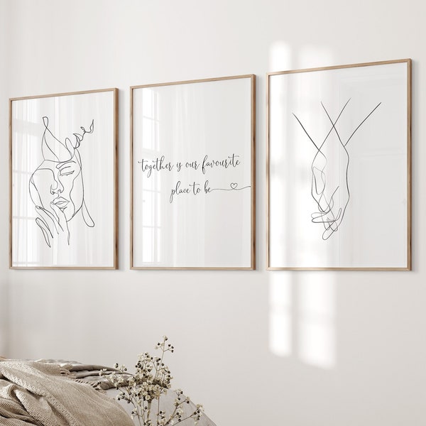 Bedroom wall decor, Together Is Our Favourite Place To Be set of 3, minimalist wall art, Digital Download