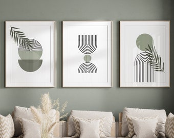 Boho Sage Green Wall Art Prints, Set of 3, Digital Download