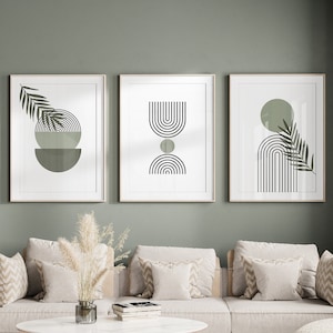 Boho Sage Green Wall Art Prints, Set of 3, Digital Download